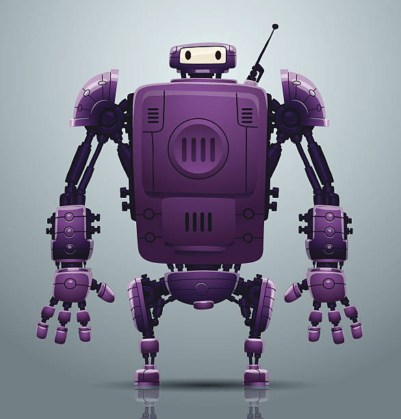 purple big robot - people machine part profile science stock illustrations