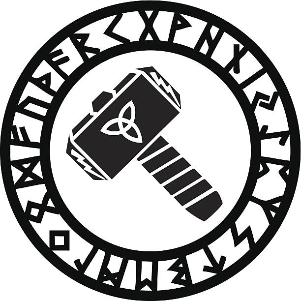thors hammer-rune - viking sign abstract heroes stock-grafiken, -clipart, -cartoons und -symbole