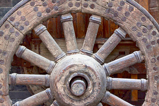 istock wooden wheels in a historical museum, China 450368451