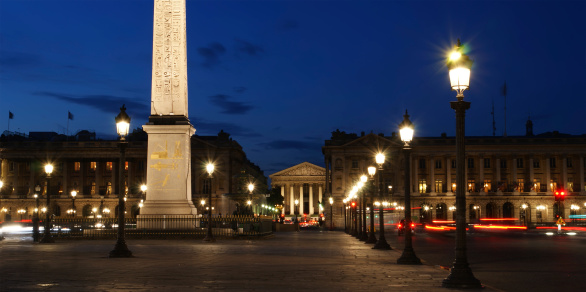 Place de la Concorde and  Obelisk of Luxor at Night, Paris, France