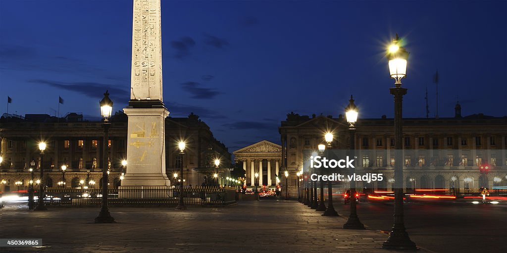 Place de la Concorde and  Obelisk of Luxor, Paris Place de la Concorde and  Obelisk of Luxor at Night, Paris, France Arranging Stock Photo