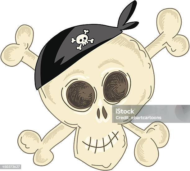 Ilustración de Feliz De Historieta Cráneo Pirata y más Vectores Libres de Derechos de Alegre - Alegre, Bandera, Bandera de piratas