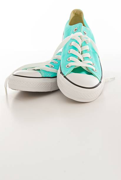 istock Turquoise and White Canvas Sneakers on a Blank Background 450383053