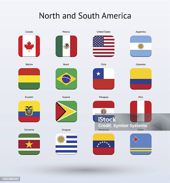 América Do Norte E Do Sul Coleção De Ícones De Bandeiras Quadradas - Arte vetorial de stock e mais imagens de Bandeira