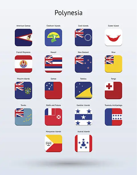 Vector illustration of Polynesia Square Icons Flags Collection