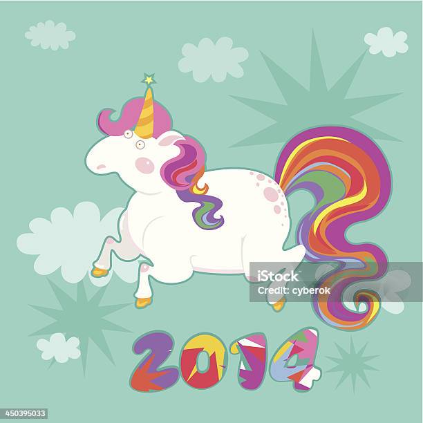 Fantastica Unicorno New Anno Poster - Immagini vettoriali stock e altre immagini di 2014 - 2014, Animale, Design