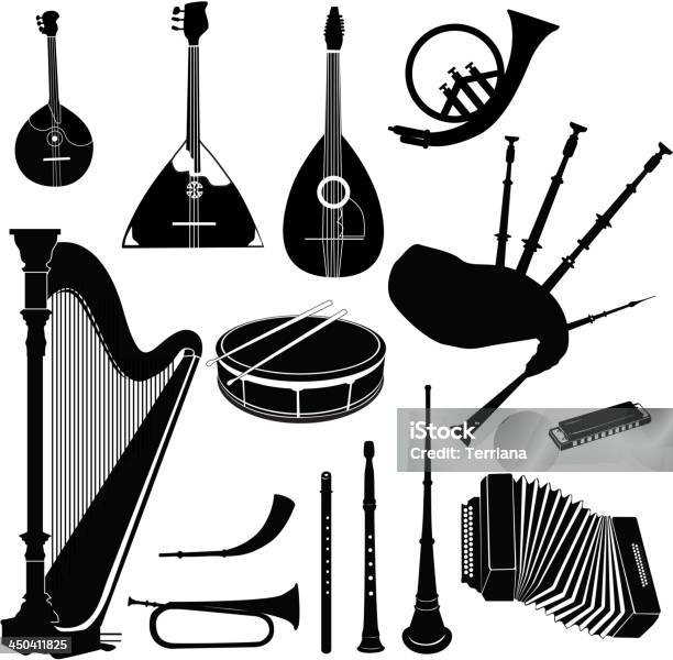 Vetores de Vector Conjunto De Instrumentos Musicais e mais imagens de Acordeão - Instrumento - Acordeão - Instrumento, Gaita de fole, Silhueta
