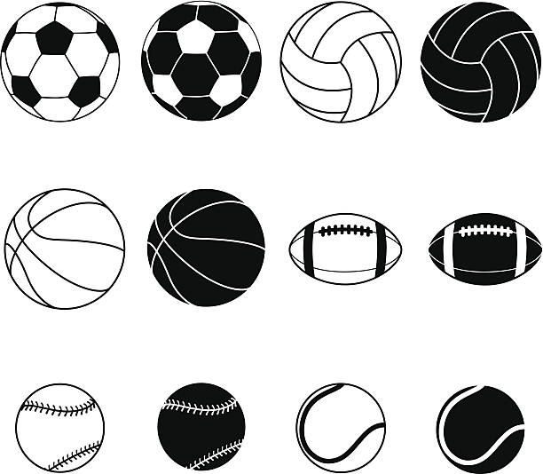 ilustraciones, imágenes clip art, dibujos animados e iconos de stock de colección de pelotas de deportes de ilustración vectorial - vector soccer ball sports equipment ball