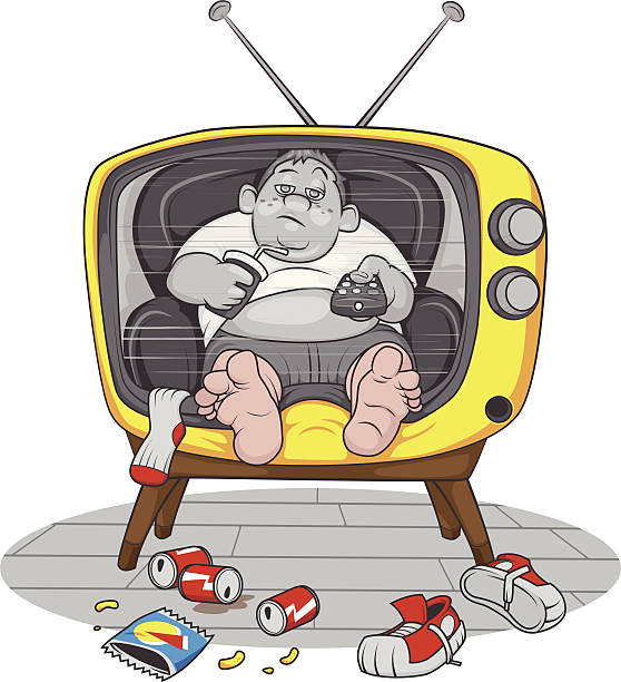 illustrations, cliparts, dessins animés et icônes de garçon de baignade - overweight child television laziness