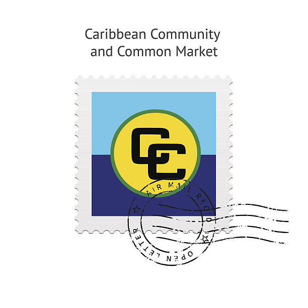 Caribbean Community and Common Market Flag Postage Stamp The illustration was completed March 12, 2013 and created in Adobe Illustrator CS6. caribbean community and common market stock illustrations