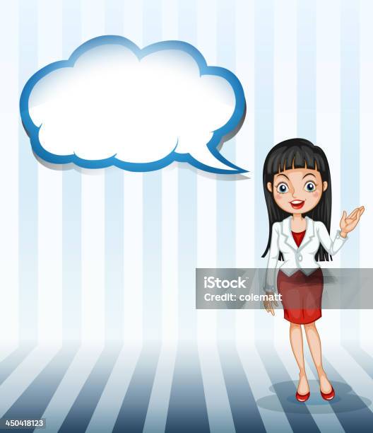 Mädchen Spricht Mit Einem Leeren Cloudvorlage Stock Vektor Art und mehr Bilder von Arbeiten - Arbeiten, Berufliche Beschäftigung, Betrachtung