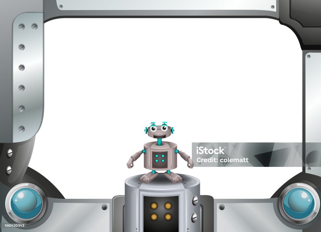 metallic frame with a robot standing in the middle Artist stock vector