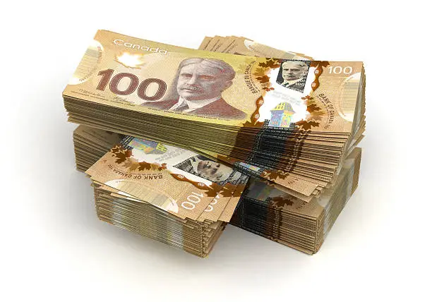 Photo of Large stack of Canadian one hundred dollar notes