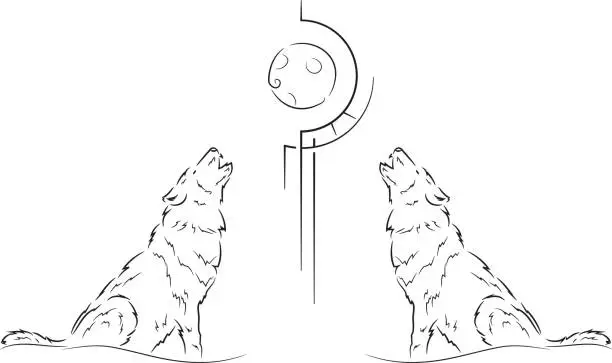 Vector illustration of Tribal Moon and Wolves