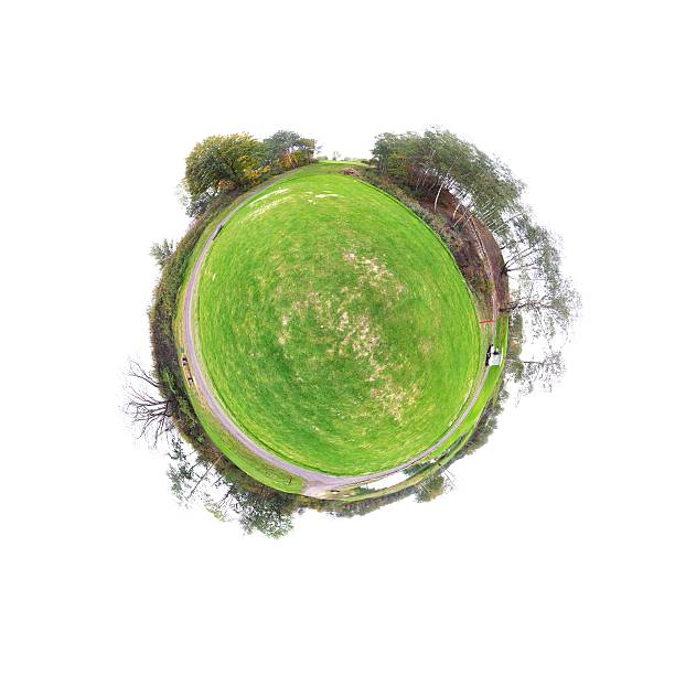 istock Little tiny planet golf course green field, Small world isolated 450425529
