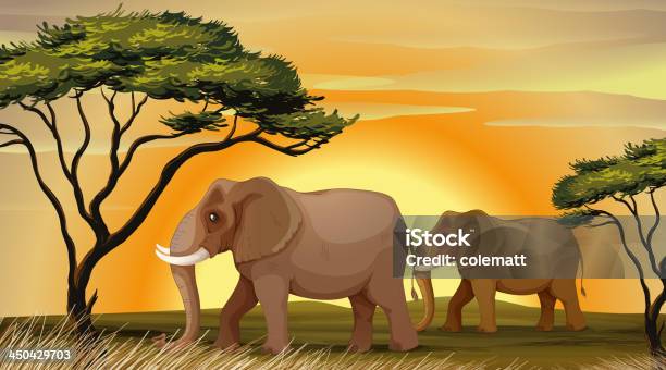 Éléphant Sous Un Arbre Vecteurs libres de droits et plus d'images vectorielles de Deux animaux - Deux animaux, Éléphant, Activité