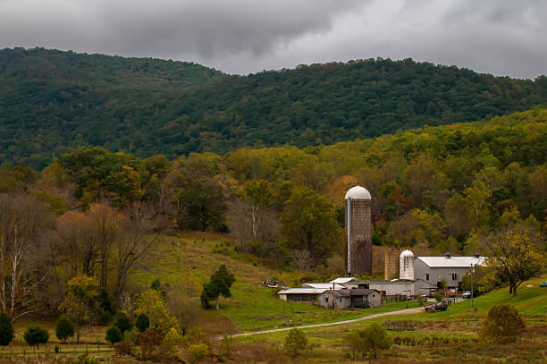 istock farm view with mountains landscape 450432085