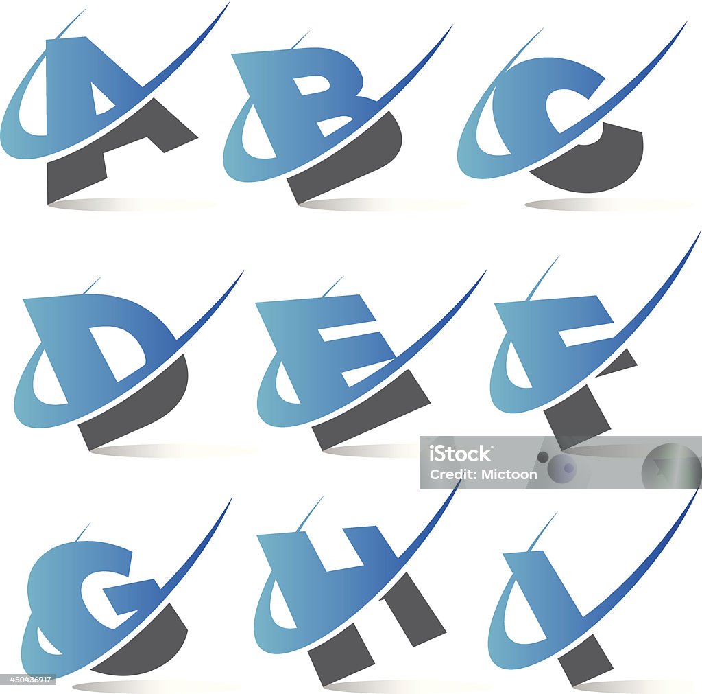 Alfabeto Swoosh icone Set 1 - arte vettoriale royalty-free di Alfabeto