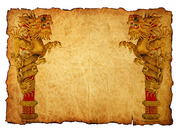 style chinois dragon doré dans le vieux papier - thailand animal asia bayonet photos et images de collection