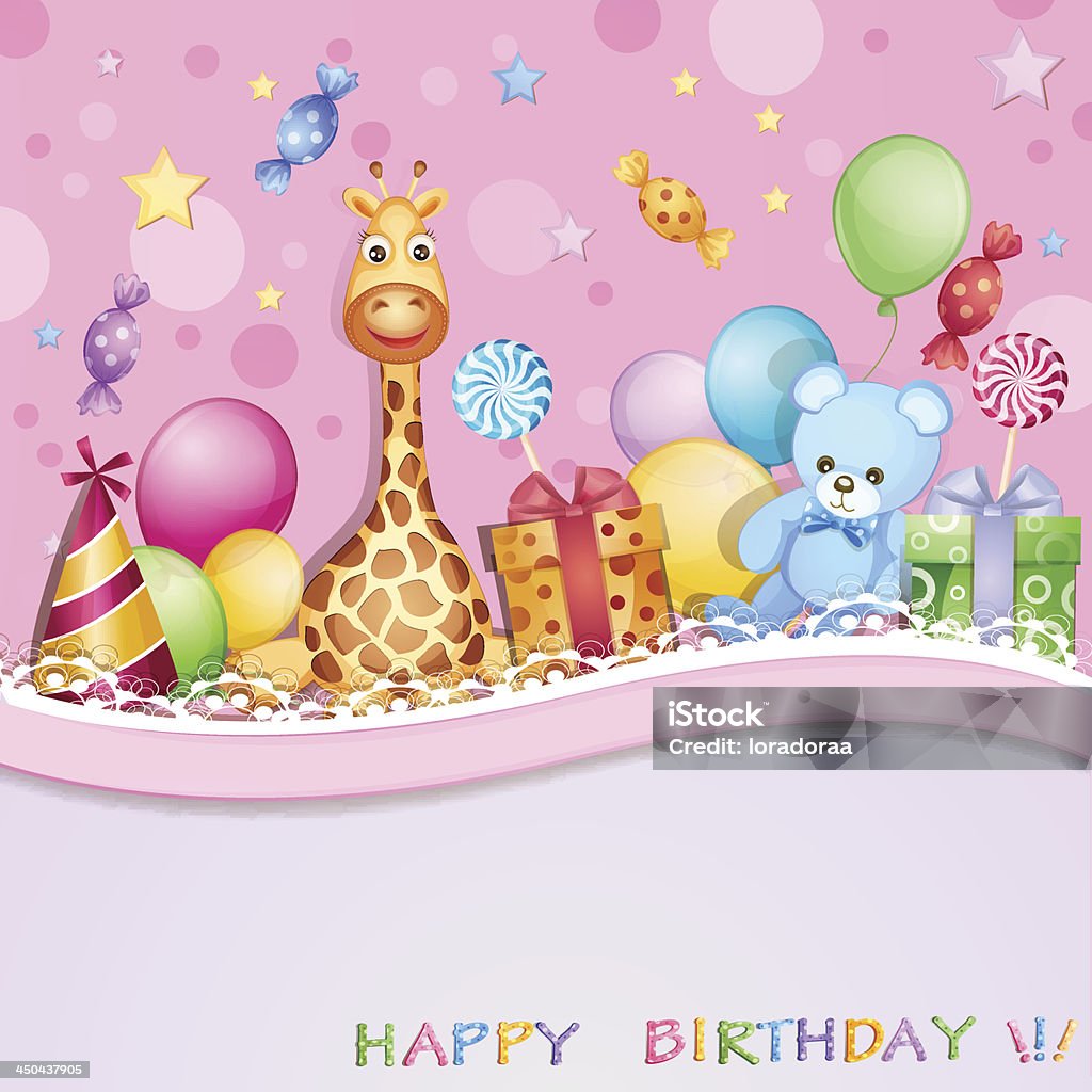 Birthday card Birthday card with balloons, gifts and candies . Balloon stock vector