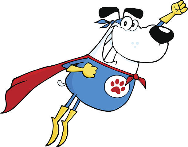 ilustrações de stock, clip art, desenhos animados e ícones de cão super-herói branco a voar - heroes dog pets animal
