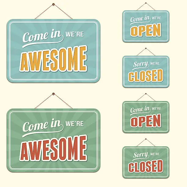 Vector illustration of Open and Closed Signs plus Novelty Text