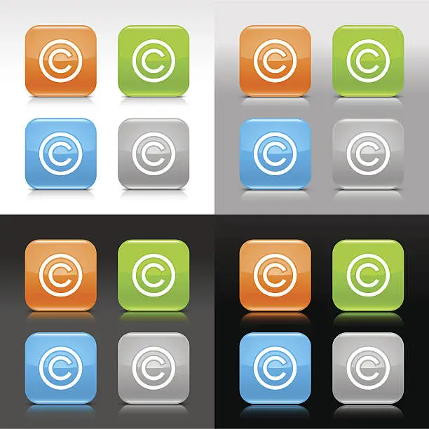 Vector illustration of Сopyright sign orange green blue gray glossy rounded square button