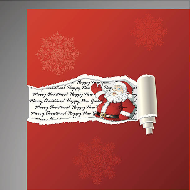 Teared paper background with Santa Teared paper background with Santa, decorative hand drawn snowflakes and place for your text teared stock illustrations