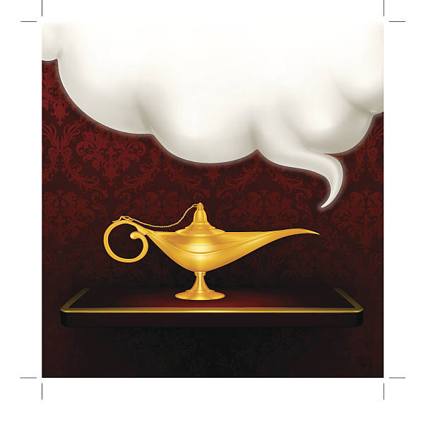 illustrazioni stock, clip art, cartoni animati e icone di tendenza di lampada a olio - magic lamp genie lamp smoke