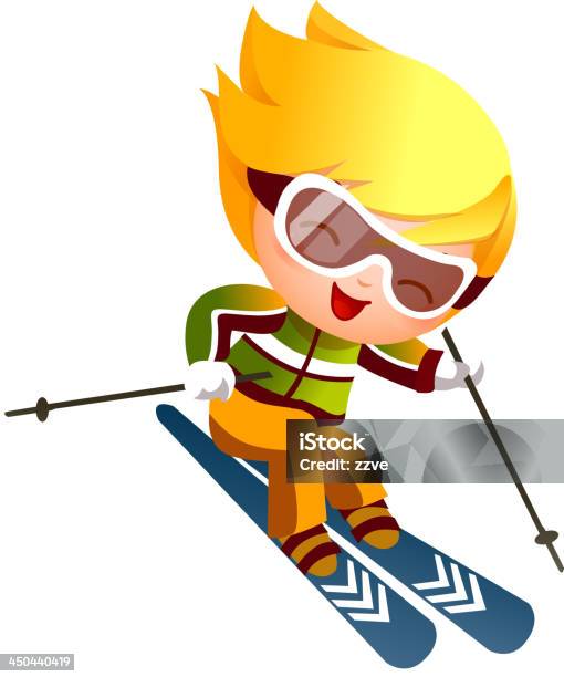 Petit Garçon Ski Vecteurs libres de droits et plus d'images vectorielles de Activité - Activité, Activité de loisirs, Cadrage en pied