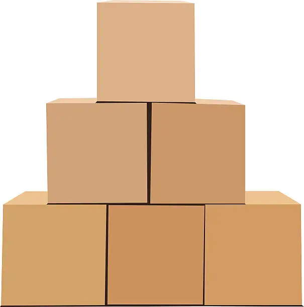 Vector illustration of A pyramid of cardboard boxes isolated on white