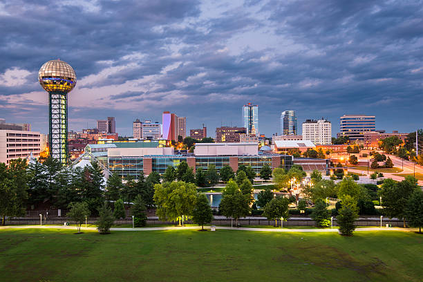 Knoxville Tennessee at dusk under cloudy sky