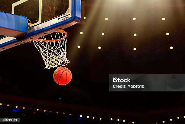 Basketball Basket With Ball Going Through Net Stock Photo - Download Image Now - Basketball - Sport, Basketball - Ball, Basketball Hoop