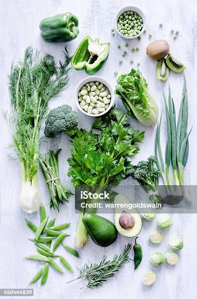 Green Vegetables On White Rustic Background Stock Photo - Download Image Now - Green Color, Vegetable, Backgrounds