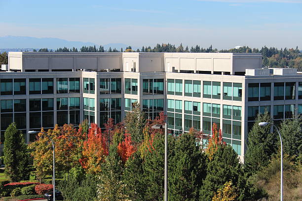 Modern Office Building with Autumn Foliage