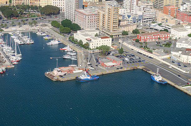 istock Aerial View of port  with yachts 450450115