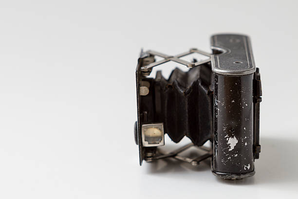 istock Isolated old vintage analog black camera detail close up. 450450247