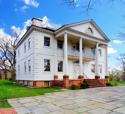 The historic Morris-Jumel Mansion in Washington Heights, New York, New York, USA.  George Washington used the mansion as his temporary headquarters during the Revolutionary War.