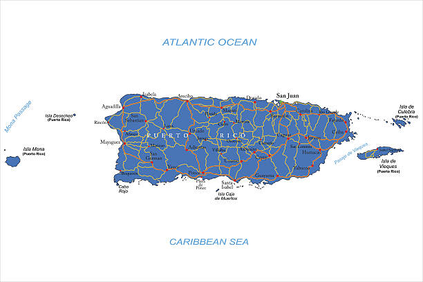 Puerto Rico map Detailed map of Puerto Rico. puerto rico silhouette stock illustrations
