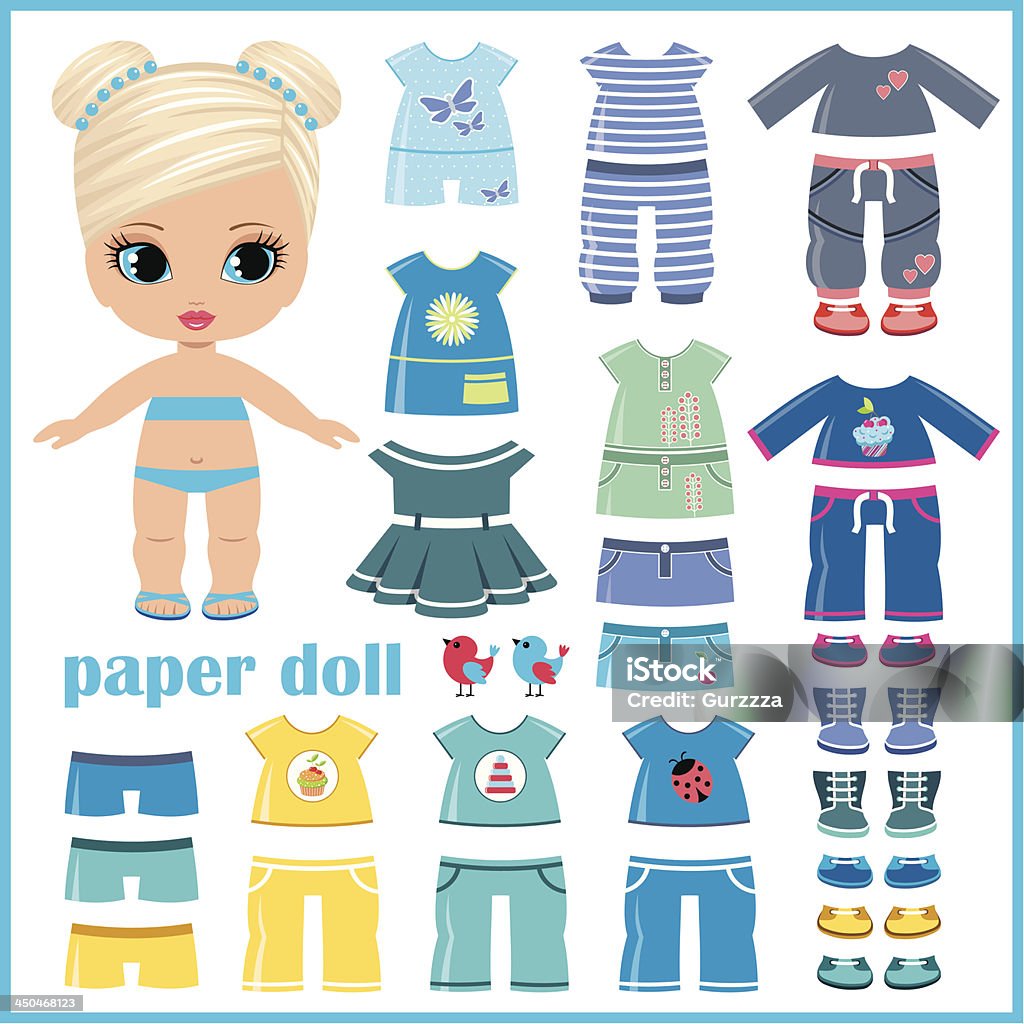 Paper doll with clothes set Image of a paper dol. Clothing stock vector