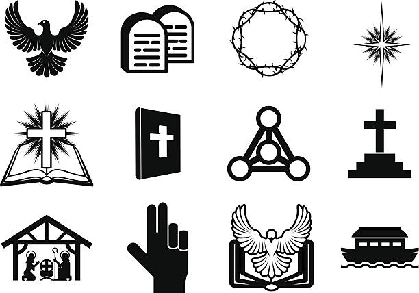 illustrazioni stock, clip art, cartoni animati e icone di tendenza di christian icone religiose - god crucifix cross human hand