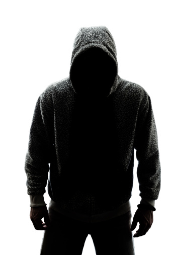 Mysterious man in silhouette isolated on white background