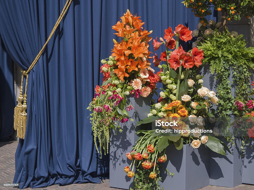 Sea of flowers in Amsterdam during inauguration Floral tribute at the church in Amsterdam where the inauguration of the new Dutch King Willem-Alexander takes place on April 30, 2013 2013 Stock Photo