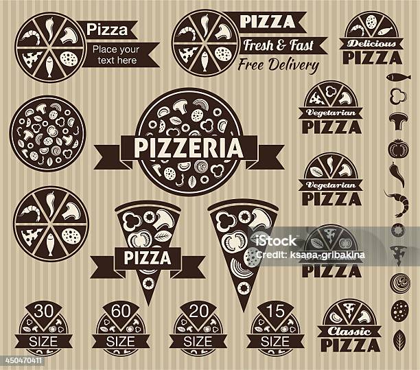 Vetores de Pizza Elementos De Design e mais imagens de Coleção - Coleção, Comida, Decoração
