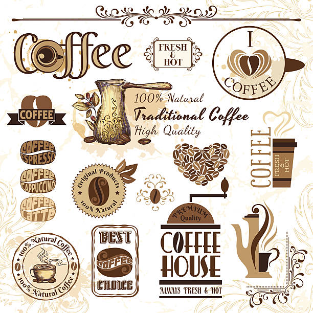 Coffee design elements Coffee design elements. CMYK. EPS 8. black coffee swirl stock illustrations