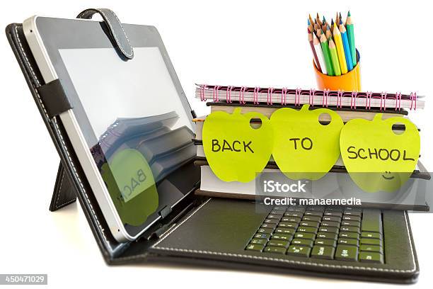 Foto de Voltar Para A Escola Com Digital Tablet Pc e mais fotos de stock de Aprender - Aprender, Branco, Caderno de Anotação
