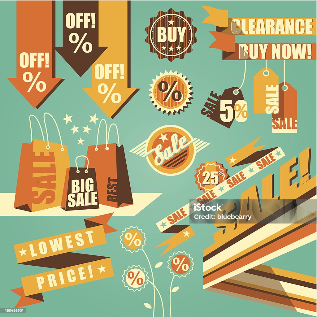 Retro-styled sale set Vintage sale labels, badges and other design elements Announcement Message stock vector