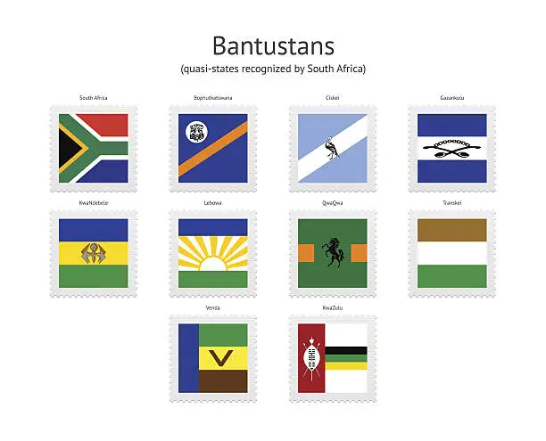 Vector illustration of Bantustans Postage Stamp Flags Collection