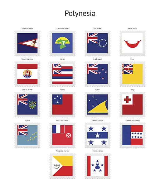 Vector illustration of Polynesia Postage Stamp Flags Collection