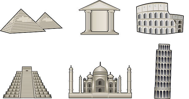 weltberühmte wahrzeichen und denkmälern vektor-illustration - column italy italian culture greece stock-grafiken, -clipart, -cartoons und -symbole